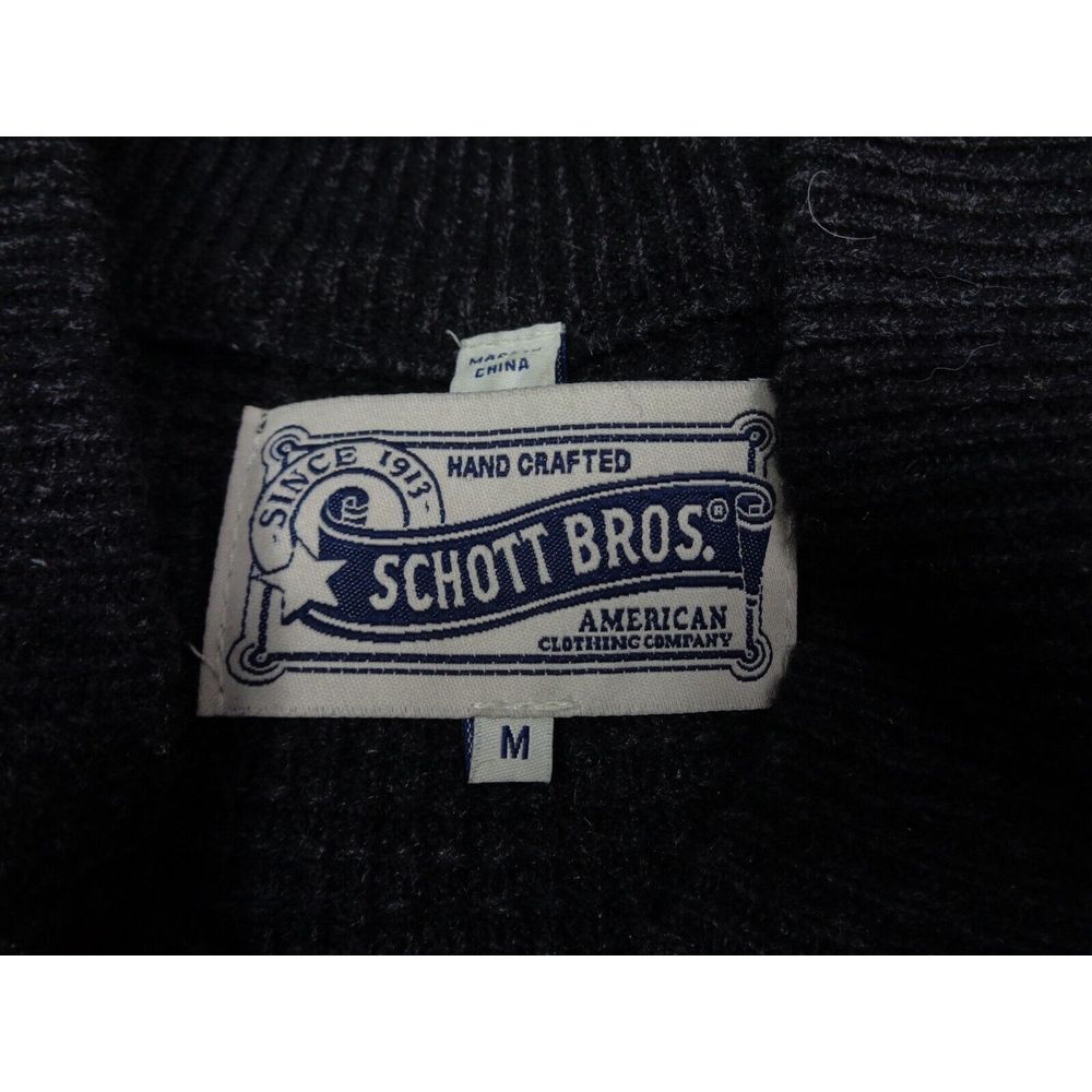 Schott Bros. Wool Blend Waffle Knit Sweater Men's Size M Dark Gray Shawl Collar - Picture 7 of 11